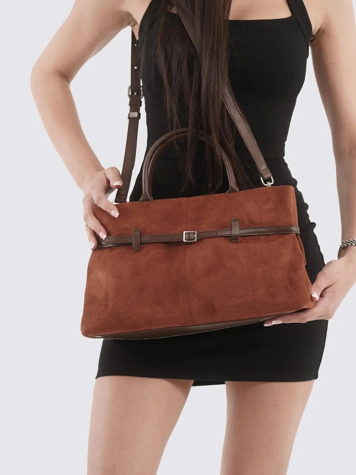 Suede Shopper with Adjustable Strap